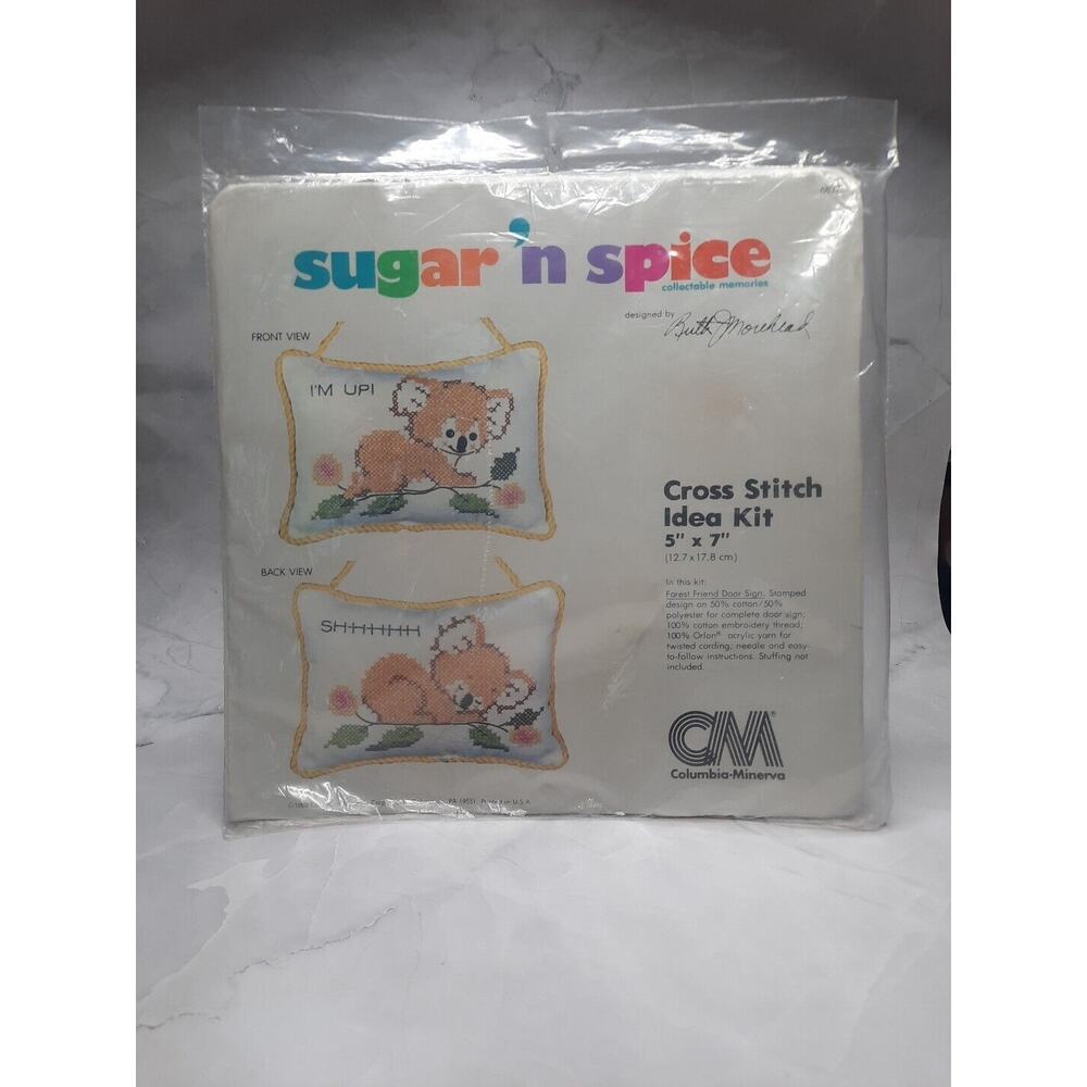 Vintage Columbia Minerva Cross Stitch Idea Kit Forest Friend Door Sign Koala